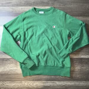 Champion Men Reverse Weave Green Crewneck Sweatshirt Size Small